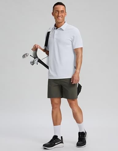 Men's Golf Shirts Dry Fit Moisture Wicking Performance Short Sleeve Collared Polo Shirts for Casual Tennis Bussiness (White, S) - Image 5