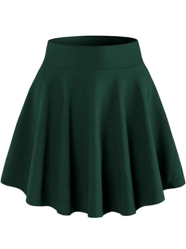 DJT Women's Basic Versatile Casual Stretchy Flared Pleated Mini Skater Skirt with Shorts X-Large Evergreen - Image 2