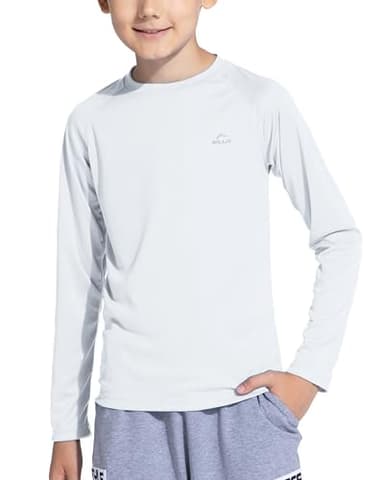 Willit Boy's UPF 50+ Sun Protection Shirt Long Sleeve Rash Guard Swim Shirts Youth SPF Fishing Quick Dry Shirt White M - Image 6