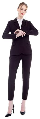Marycrafts Women’s Two Piece Suits – Business Blazer Pant Suit Set for Work, Professional Outfit, Office Wear, Formal Business Attire 20 Black Brown - Image 4