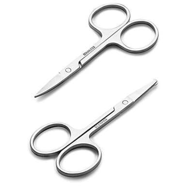 Facial Hair Small Grooming Scissors For Men Women - Eyebrow, Nose Hair, Mustache, Beard, Eyelashes, Ear Trimming Kit - Curved and Rounded Safety Tip Clippers For Hair Cutting - 2PCS Silver - Image 1