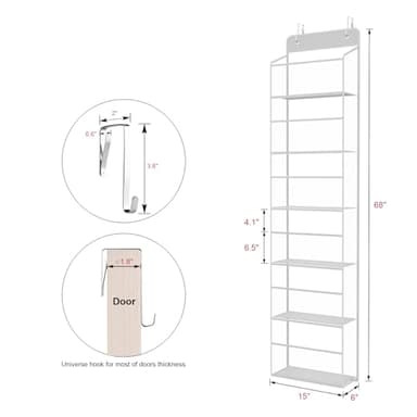 Univivi Over Door Hanging Organizer, Closet Door Organizer with 6 Clear Plastic Pockets & 2 Big Metal Hooks for Cosmetics, Bathroom, Nursery and Sundries - Image 3