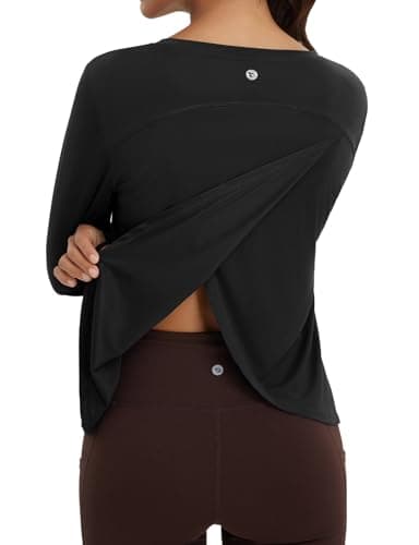 baleaf Women's Long Sleeve Workout Tops Athletic Shirts Split Back Running Gym Quick Dry Sun Protection UPF 50+ Black M - Image 1