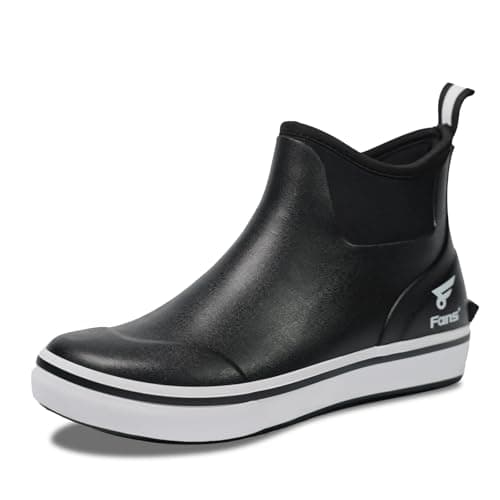 8 Fans Mens Deck Boots, Waterproof Rubber Rain Boots, Anti-slip Fishing Booties, Short Ankle Shoes for Boating, Outdoor, Size 7-14 (Black, Adult, Men, 12, Numeric, US Footwear Size System, Medium) - Image 1