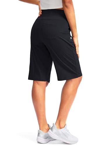 G Gradual Women's 12" Bermuda Long Shorts with Pockets High Waisted Stretch Knee Length Shorts for Women Summer Walking(Black,S) - Image 2
