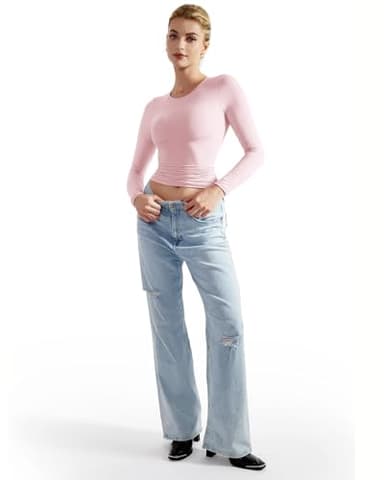 SUUKSESS Women Double Lined Fitted Basic Tee Shirts Crew Neck Long Sleeve Going Out Crop Tops (Blush, S) - Image 6