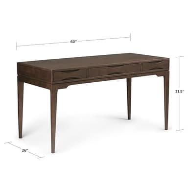 SIMPLIHOME Harper Desk - 60-Inch Wide Solid Hardwood Writing Desk in Walnut Brown, Mid-Century Modern Home Office Computer Table for Workspace or Study with 2 Drawers and Flip-Down Keyboard Tray - Image 3