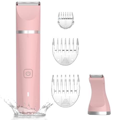 Bikini Trimmer for Women - 2 in 1 Electric Lady Pubic Hair Private Area Legs Arms Removal Personal Elecrtric Razor Shaver Rechargeable with Snap-in Ceramic Blades, Wet and Dry Use,Pink - Image 1