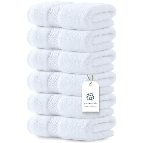 Luxury White Hand Towels - Soft 100% Turkish Cotton | Highly Absorbent Hotel spa Bathroom Towel Collection | 16x30 Inch | Set of 6 - Image 1