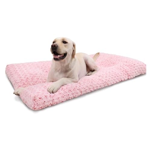 KSIIA Washable Dog Bed Deluxe Plush Dog Crate Beds Comfy Kennel Pad Anti-Slip Pet Sleeping Mat for Large, Jumbo, Medium, Small Dogs Breeds, 41" x 27", Pink - Image 1