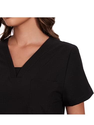 COZYFIT Scrubs for Women - V-Neck Top & Cargo Pants Scrubs Set with 10 Pockets - Black, M - Image 4
