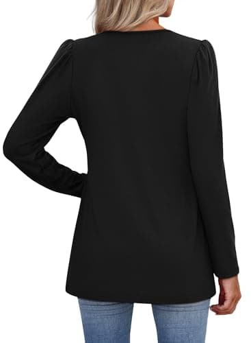 Long Sleeve Shirts for Women Fall V Neck Babydoll Tops Black Maternity Clothes Plus Size Winter Clothing XL - Image 5