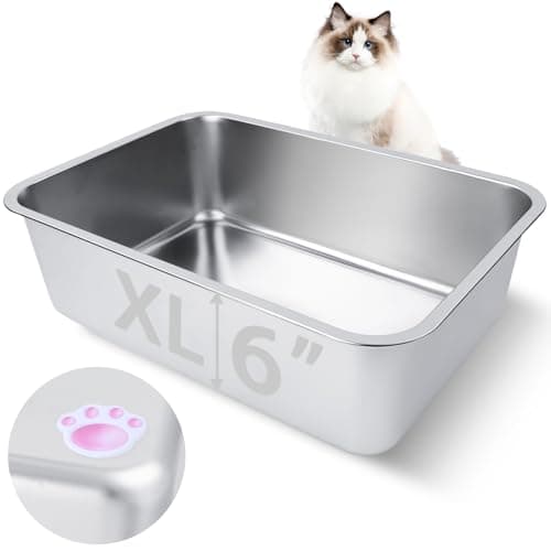 HNeekyr Stainless Steel Cat Litter Box for Adult Cats or Kitty/Kitten 19.5"x13.6"x6" Rust-Proof, High Side, Non Stick, No Smell, Easy to Clean Metal Cat Litter Box - Image 1