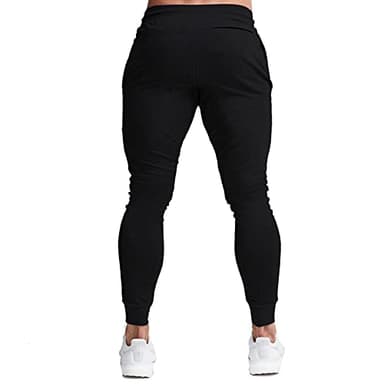 BUXKR Men's Slim Joggers Workout Pants for Gym Running and Bodybuilding Athletic Bottom Sweatpants with Deep Pockets,Black,L - Image 3