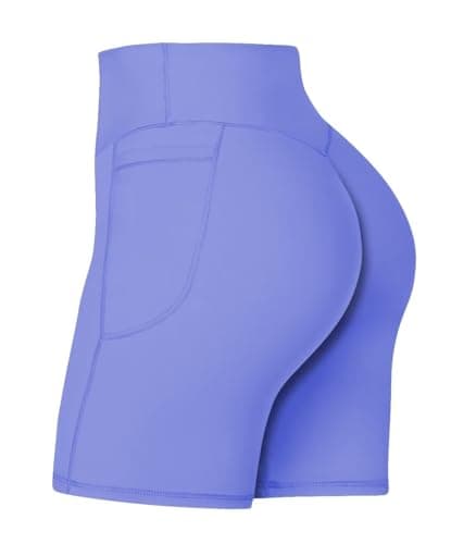 Sunzel No Front Seam Biker Shorts for Women with Pockets, Yoga Workout Gym Bike Shorts with Tummy Control 8" Periwinkle Medium - Image 1