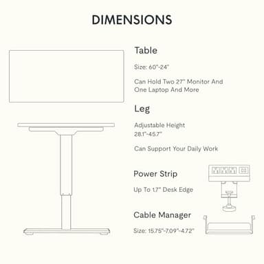 FLEXISPOT EN2 Whole-Piece Standing Desk with Clamp Power Strip, 60 x 24 Electric Stand Up Height Adjustable Desk with Cable Management (Black Frame + 60" Black Top, 2 Packages) - Image 7