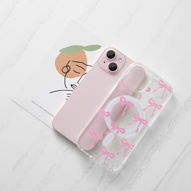 UEEBAI Magnetic for iPhone 16 Pro Max Case, Bow Case Compatible with MagSafe, Wireless Slim Clear Ribbon Aesthetic Phone Cover Anti-Yellowing Shockproof Protective Cover for Women Girl - Pink - Image 5
