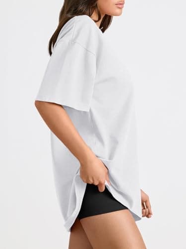 Trendy Queen Womens Oversized Summer T Shirts Fashion Workout Plus Size Tops Short Sleeve Beach Vacation Gym Clothes 2025 White S - Image 3