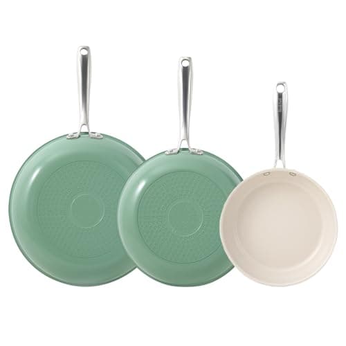 Redchef Non Stick Ceramic Frying Pan Set, Non Toxic Ceramic Pans for Cooking, 8" 9.5" 11" Skillet Set, No PFAS & PTFE & PFOA with Stainless Steel Handle, Dishwasher & Oven Safe Max up to 842°F (Green) - Image 1