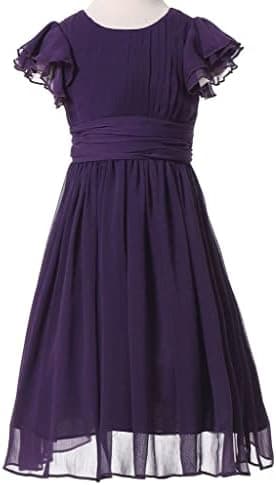Flower Girls Dresses Junior Bridesmaids Little Girls Elegant Ruffle Chiffon Tea Length - Image 3