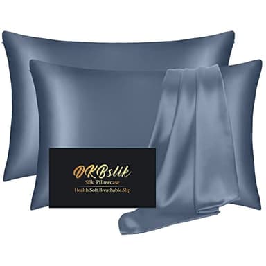 Silk Pillow Cases 2 Pack, Mulberry Silk Pillowcases Standard Set of 2, Soft, Smooth, Anti Acne, Beauty Sleep, Both Sides Natural Silk Satin Pillow Cases for Women 2 Pack with Zipper for Gift, Ash Blue - Image 1