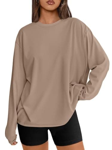 Trendy Queen Womens Oversized Long Sleeve T Shirts 2025 Basic Crewneck Tee Fall Tops Casual Workout Y2K Clothes Khaki M - Image 1