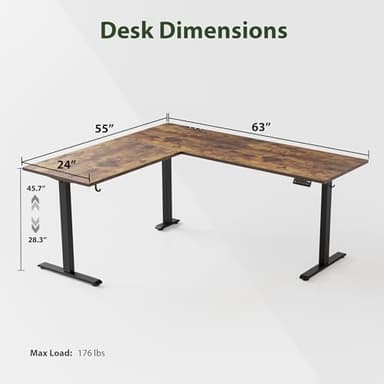 Agilestic L Shaped Standing Desk 63 x 55 inch Adjustable Height, Electric Corner Standing Desk, Sit Stand Computer Table with Splice Board, Rustic Brown - Image 3