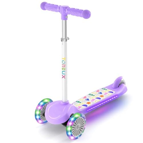 TONBUX Kids Scooter for Ages 3-8, Toddler Scooter with Light-Up Deck and Wheels, Adjustable 4-Level Height 3-Wheel Scooters for Kids, Lean-to-Steer Design (Purple) - Image 1