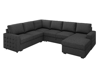 HONBAY Sectional Couch with Pull Out Bed, Sectional Sleeper Sofa with Storage, U Shape Couches for Living Room, Dark Grey - Image 9