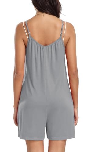 PrinStory Womens Summer Casual Sleeveless Rompers Loose Spaghetti Strap Shorts Jumpsuit with Pockets 2025 Clothes Light Gray US M - Image 2