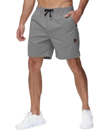 Yundobop Men's Casual 7 Inch Shorts Twill Drawstring Summer Beach Stretch Golf Shorts with Zipper Pockets Grey 28 - Image 1