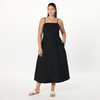 The Drop Women’s Daphne Square Neck Linen Maxi Dress, Black, L - Image 5