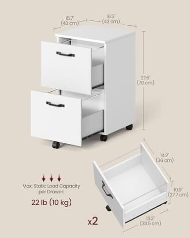 VASAGLE 2-Drawer File Cabinet, Small Rolling Filing Cabinet for Home Office, Printer Stand, for A4, Letter-Size Documents, 15.7 x 16.5 x 27.6 Inches, Snow White UOFC040W46 - Image 3