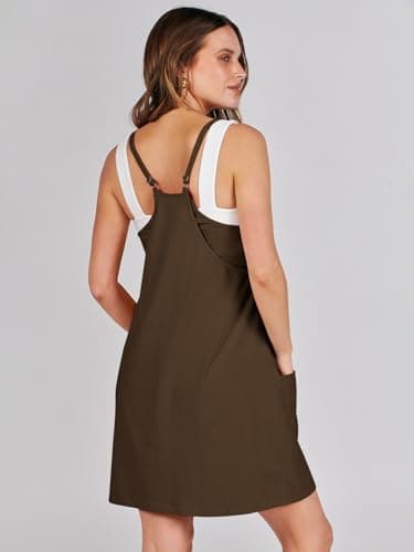 Caracilia Womens Summer Mini Dress 2025 Casual Sleeveless Built in Shapewear Sundress Trendy Short Tennis Athletic Outfits Deep Khaki XX-Large - Image 4