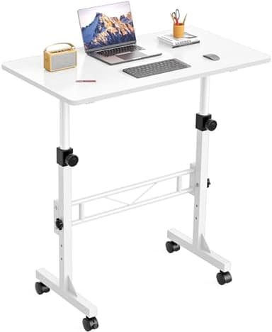 HOMIDEC Standing Desk, 32 Inch Portable Small Desk Adjustable Height, Rolling Home Office Desks with Wheels, Sit Stand Desk for Bedroom Walking Pad Home Office Small Space, White - Image 1