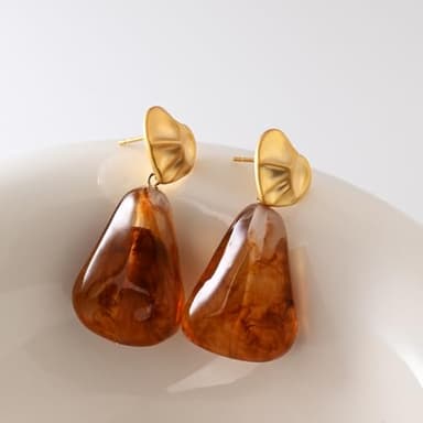 Teppdfann Gold Hammered Heart Drop Dangle Earrings Orange Vintage Irregular Acrylic Stud Earrings for Women Gold and Orange Geometric Earrings - Image 6