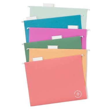U Brands U-Eco Poly Hanging File Folders, Set of 12, Assorted Brights, White Metal Hanging Rods, Letter Size (6596U01-12) - Image 1