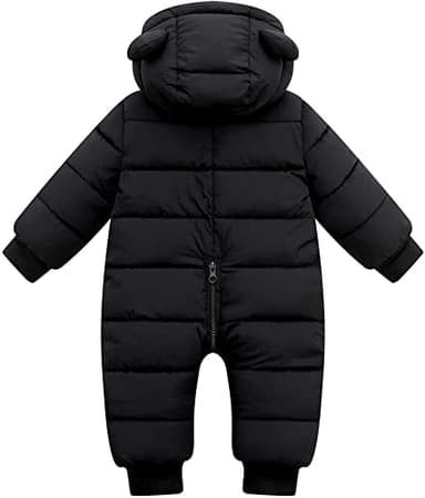XMWEALTHY Baby Snowsuit Infant Toddler Newborn Cute Winter Coat Jacket Warm Long Sleeve Baby Bunting 0-6 Months Unisex Black - Image 2
