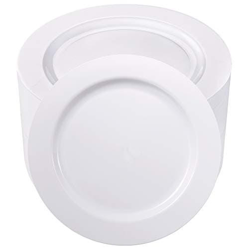 bUCLA 100PCS White Plastic Plates-10.25inch Disposable Dinner Plates-Premium Party&Wedding Plates - Image 1