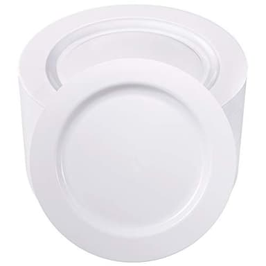 bUCLA 100PCS White Plastic Plates-10.25inch Disposable Dinner Plates-Premium Party&Wedding Plates - Image 1