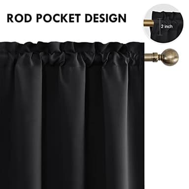 DWCN Blackout Curtains – Thermal Insulated, Energy Saving & Noise Reducing Bedroom and Living Room Curtains, Black, W 42x L 63 Inch, Set of 2 Rod Pocket Curtain Panels - Image 4