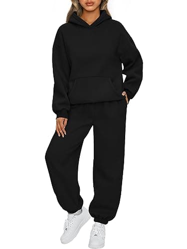 AUTOMET Women 2 Piece Outfits 2025 Plus Size Fall Fashion Airport Travel Pants Lounge Set Leisure Vacation Winter Clothes Sweatsuits Black XL - Image 1