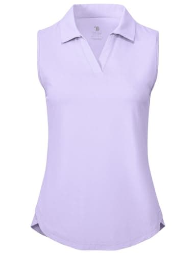 BGOWATU Sleeveless Golf Shirts for Women Collared V Neck Polo Dry Fit Tennis Tank Tops UPF 50+ Lightweight Light Purple XL - Image 1