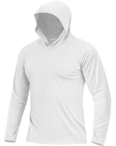 Boladeci Men's UPF 50+ Sun Protection Long Sleeve Swim Shirt Quick Dry Hooded T-Shirt for Fishing Hiking Swimming Surfing (White) - Image 1