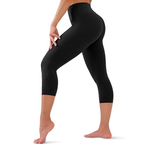 High Waisted Capri Leggings for Women - Tummy Control Soft Yoga Pants for Workout Running No See Through Plus Size Black - Image 1