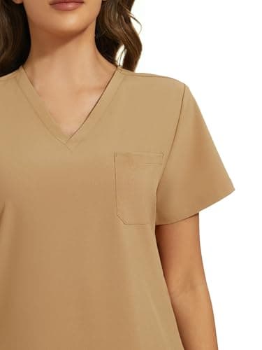 COZYFIT Scrubs for Women Set - Stretch V-Neck Scrub Top & Jogger Pant with 8 Pockets, Yoga Waistband, Anti Wrinkle, Slim Fit Women Scrubs - Khaki, XXL, Tall - Image 4