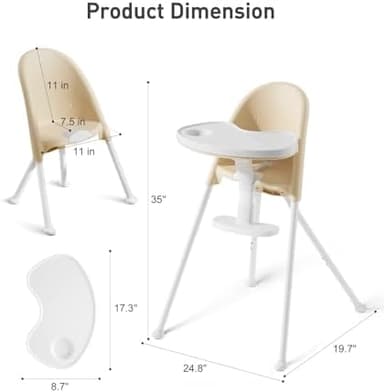 Funny Supply 3-in-1 Foldable High Chair, Portable & Convertible Baby High Chair, Modern Baby Feeding Chair with Removable Double Tray, Lightweight, Space-Saving Design, Easy to Clean, Cream - Image 7