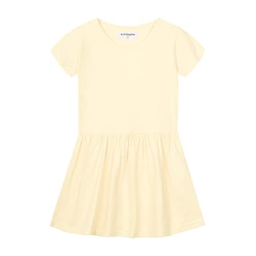 Mud Kingdom Little Girls Cotton Dress Soft Short Sleeve Solid Color Casual Spring Summer Beige Size 7-8 - Image 1