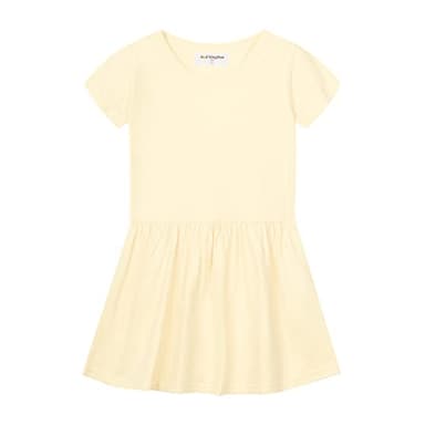 Mud Kingdom Little Girls Cotton Dress Soft Short Sleeve Solid Color Casual Spring Summer Beige Size 7-8 - Image 1