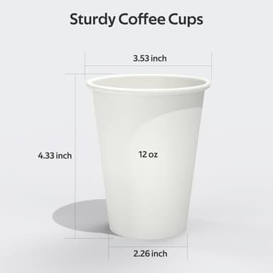 Dealusy 360 Count 12 oz Coffee Cups, Leak-Free Food Safe Paper Cups 12 oz, Disposable 12oz White Paper Cups for Cold and Hot Drinks - Image 2